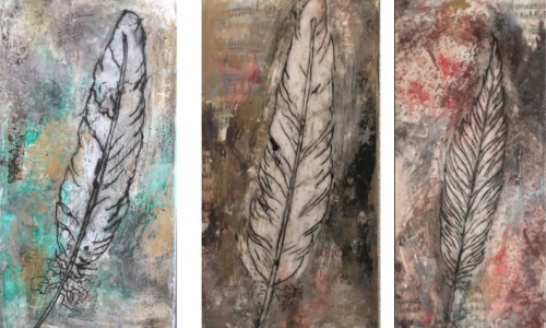 Kunstwerke mit Collage und Wachs