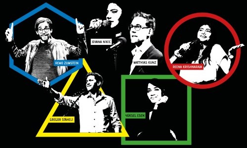 Slam-OLYMP Mit Yüksel Esen, Reena Krishnaraja, Gregor St&auml;heli und Remo Zumstein. Moderation Jovana Nikic & Matthias Kunz.