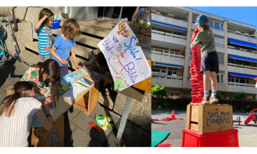 Spiele vor der Bibliothek