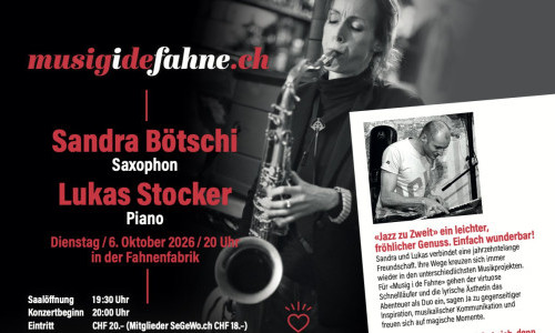 Jazz zu Zweit: Sandra B&ouml;tschi (Saxophon) Lukas Stocker (piano)